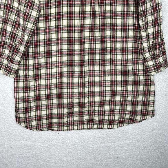 Soft Surroundings Plaid Ruffle Tunic Top Large 100% Cotton Button Front - Picture 9 of 13